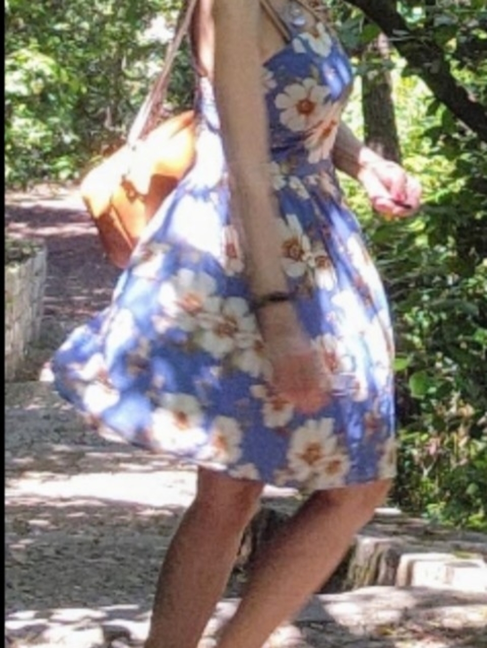 Blue Floral Strappy Sundress with White Blooms